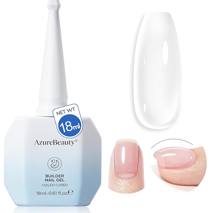 AZUREBEAUTY Clear Builder Nail Gel, 18ml 7-in-1 Nail Builder Gel for Extension, Strengthening, Apex Building & Rhinestone Glue, LED UV Cured Rubber Base Gel for Salon Home DIY