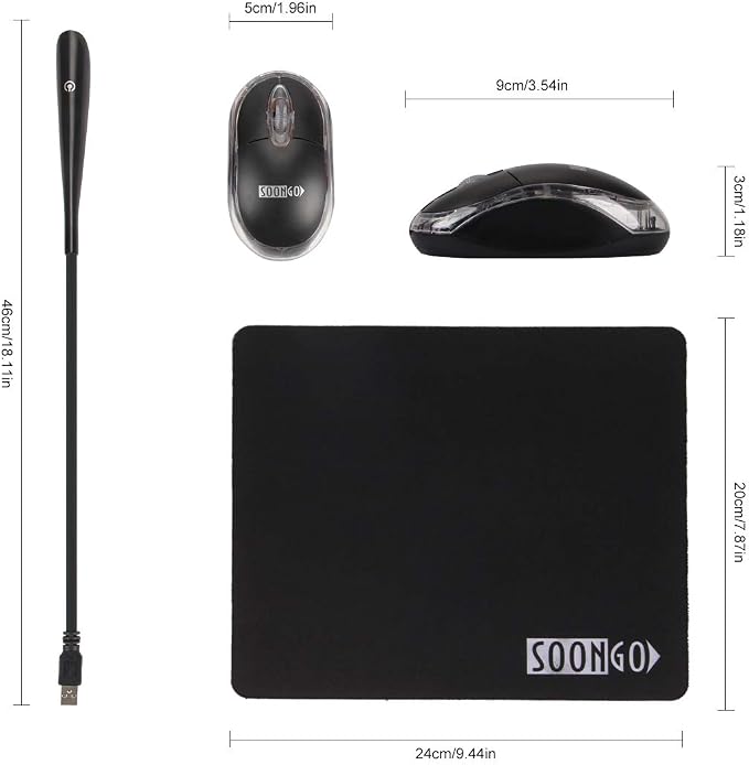 SOON GO Mini Mouse Pad Kids Mice for Laptop USB LED Light 3 in 1 Gift Combo Mouse Pad Non-Slip Rubber Base USB Reading Lamp with Dimmable Touch Switch and Flexible Gooseneck for Laptop Home Office