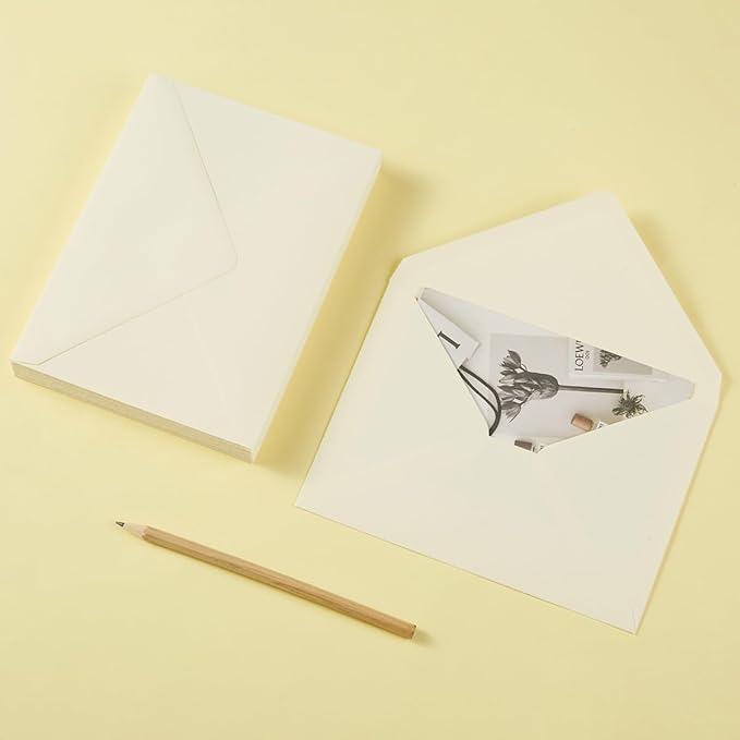 50 Pack A7 Colorful 5x7 Envelopes V Flap Invitation Envelopes for 5x7 Cards, Birthday, Weddings, Graduations, Greeting Cards, Baby Shower 5.24 x 7.24 Inches (Cream Color)