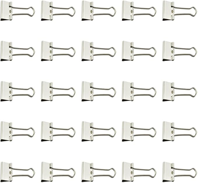 HAHIYO Binder Clips Paper Clamps Spring Steel Sturdy 0.98 inches Width 0.31 Inch Capacity No Sharp Edges Heavy Duty Tight Grip Reusable Silver Metal Bright Finish for Home Office School 25 Pack