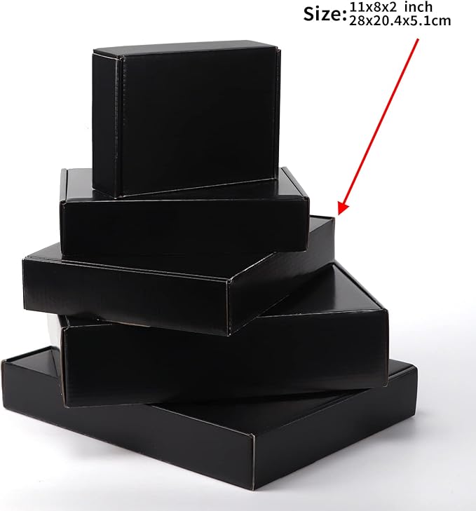 EXYGLO Shipping Cardboard Boxes for Small Business, Packing and Mailing, 11x8x2 - Pack of 25, Black