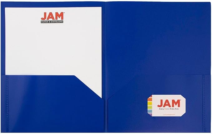 JAM PAPER Plastic 2 Pocket POP Folders - Durable School Folders - Blue - 12/Pack