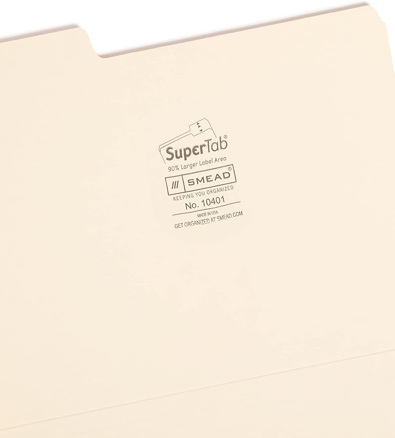 Smead SuperTab Heavyweight File Folder,Oversized 1/3-Cut Tab,Letter Size,Manila,50 Per Box (10401),(Pack of 2)