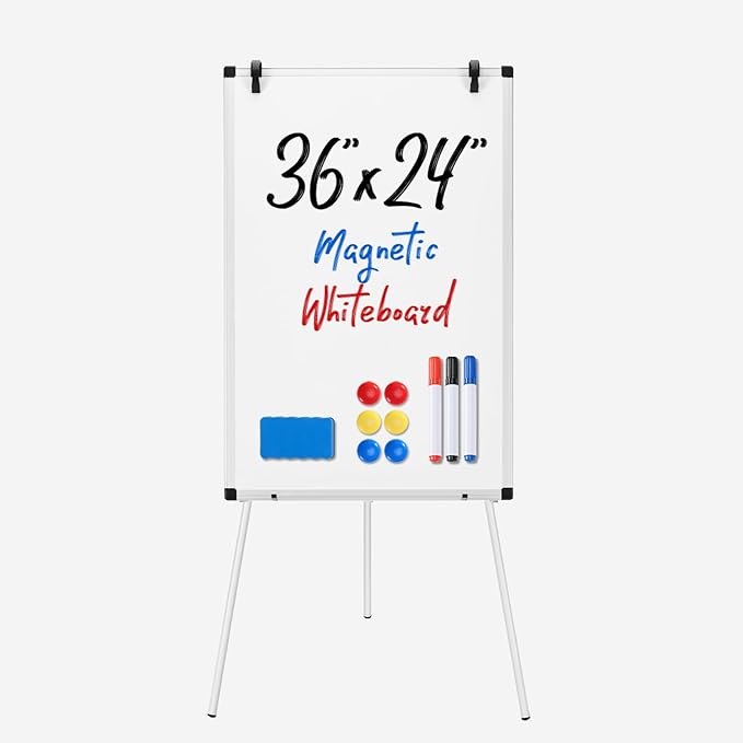 NEWBULIG Magnetic Dry Erase Board 36" x 24", White Board with Adjustable Stand, Heavy-Duty Aluminum Frame & Accessory Tray for Office, Classroom, Home & Presentations, White