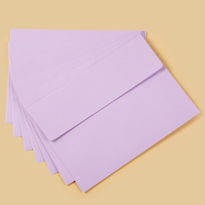 50 Pack 5 x 7 Envelopes Colored Self Seal for Wedding, Party Invitations, Greeting Cards, Announcements, Photos, 5.24 x 7.21 Inches (Light Purple)
