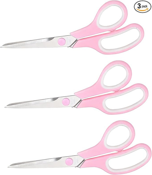 Pink Scissors, 7.5" All Purpose Scissor for Office and Home, Stainless Steel Craft Sewing Fabric Shears with Comfort Grip, Right/Left Handed (3 Pack)
