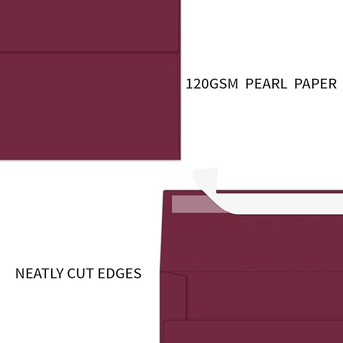 YINUOYOUJIA 50 Packs of A7 envelopes for invitation, 5x7 envelopes for Cards-Self Seal, Square Flap,Great for Wedding, Baby Shower, Mailing, Birthday Party (Burgundy)