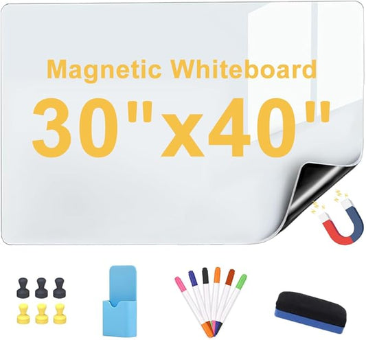 Magnetic Dry Erase Whiteboard Paper 30" x 40", Babenoun Fridge White Board on Wall for Organizer and Planner, Kitchen Refrigerator Shopping List with Marker, Magnetic Eraser and Magnets