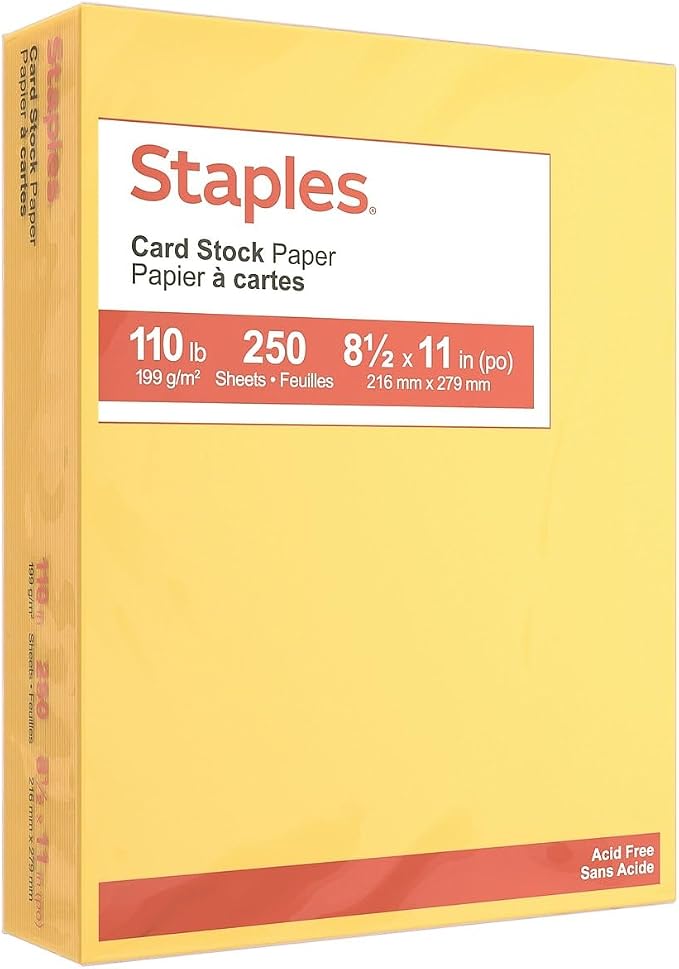 Staples Cardstock Paper 110 lb, 8.5 x 11-Inch Canary 250/Pack, For Office, School & Home