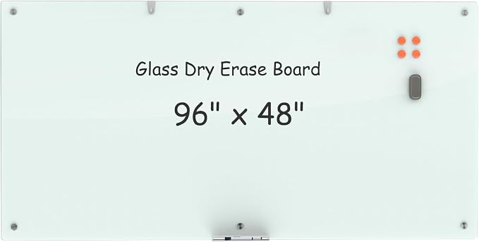 Wingwise Large Glass Dry Erase Board, 96 x 48 in Magnetic Glass Whiteboard | Frameless design, ample writing space, great for corporate offices, classrooms, home workspace & group presentations
