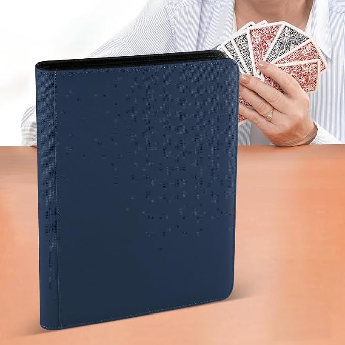 16 Pocket Ringless Side Loading Trading Card Binder, 1024 Cards PU Fixed Page Zipper Card Album for TCG Sports Game Cards, Not Fit Top Loaders (Blue)
