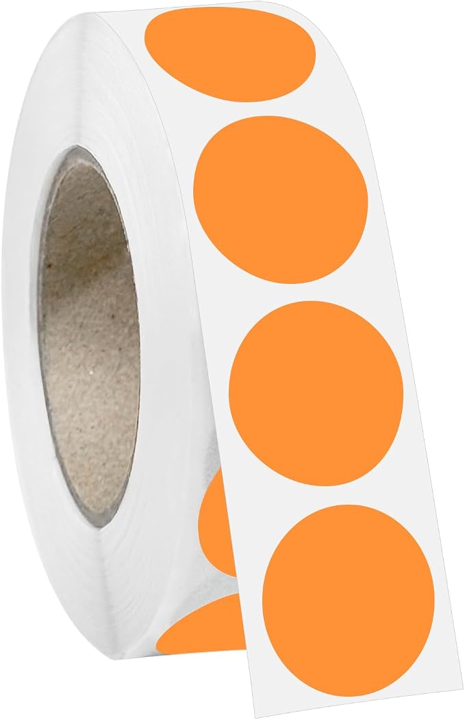 1000 PCS 3/4" Orange Dot Stickers Round Circle Coding Labels | Used for manual labor in kindergartens, garage yard price sales, organizing activity color groups,marking spice bottles