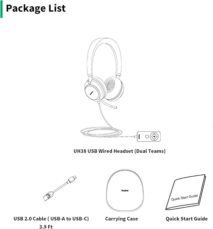 Yealink UH38 USB-A Wired & Bluetooth Headset,Teams Certified,Inline Control | Computer Stereo Headphones, Noise Cancelling Microphone,PC/Laptop/Mac/Tablet/Cell Phone, Call Center, Office, Busylight