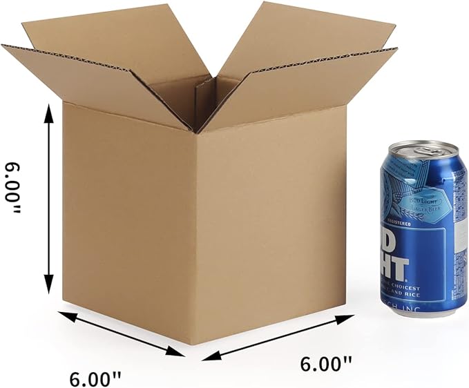 CRUGLA 6x6x6 Shipping Boxes Set of 25, Cardboard Corrugated Mailing Box for Packaging