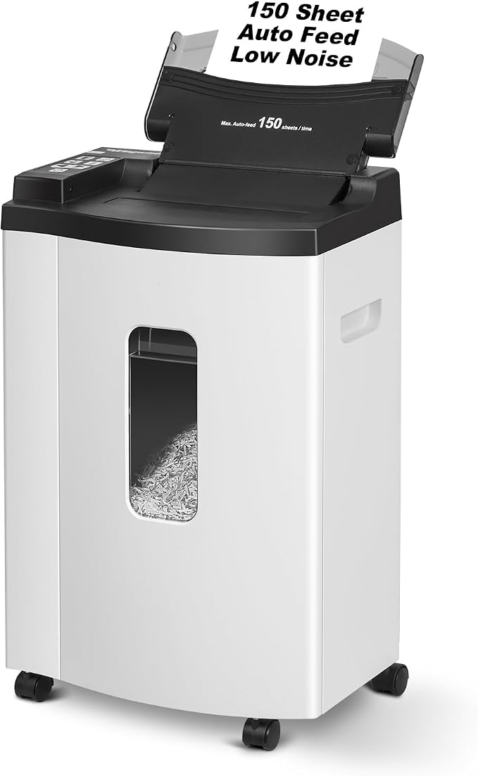 Wingwise 150 Sheets Auto-Feed Micro Cut Paper Shredder for Home Office | P-5, 60 Mins Runtime, 6 Gallons, Shreds CDs & Credit Cards
