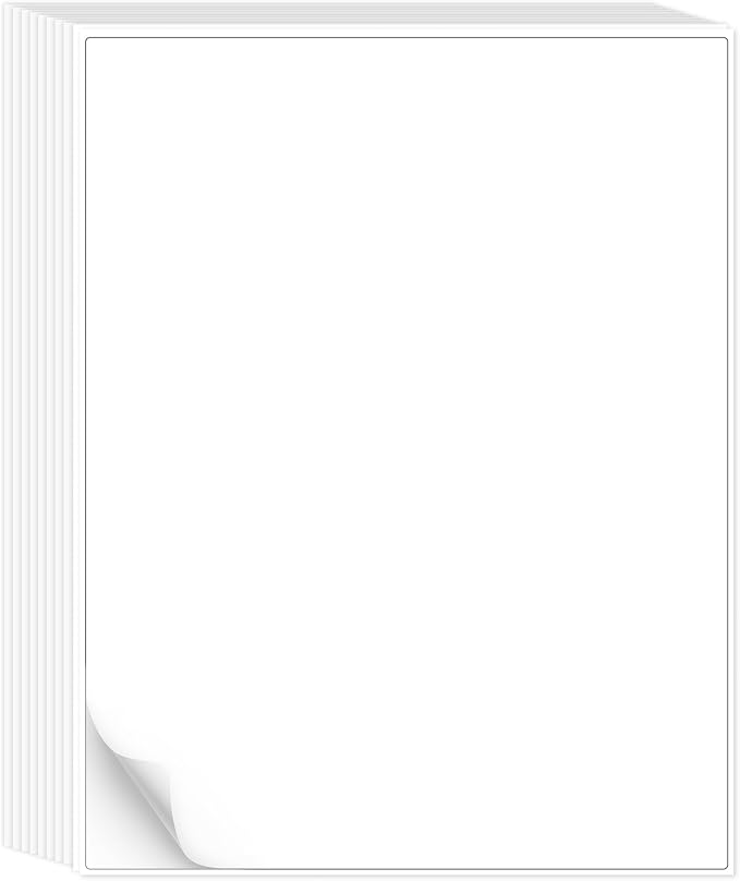 L LIKED 30 Matte Printable White Sticker Paper Full Sheet Labels 8.5" x 11" | 30 sheets, permanent adhesive, laser/inkjet compatible, smudge-free, for shipping, crafts & labels