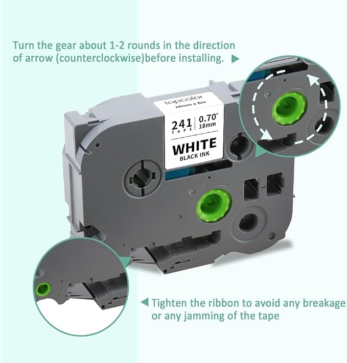 6-Pack Compatible for Brother Tze-241 18mm 0.7" Laminated White Label Tape | P Touch Label Maker Tape 0.7" Tze241 Tz-241 Tz241 Tze Tz Tape 18mm 3/4 Inch White for PTD410 PTD400 PTD610BT PTD600 PTD460