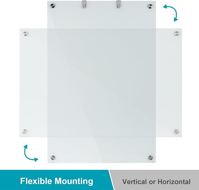 Wingwise Glass Dry Erase Board, 36 x 24 Inches Magnetic Glass Whiteboard | Wall Mount, 3' x 2' Frameless Glass Board for Office, Home, School