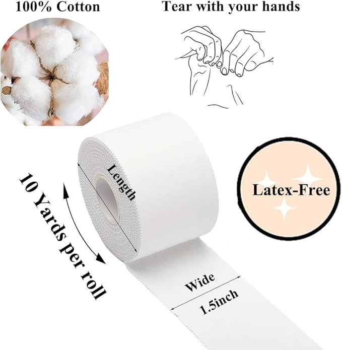 Athletic Tape,5 Pack White Sports Tape,Very Strong No Sticky Residue Wrist Ankle Tape for Gymnastics Boxing Lacrosse Climbing Hockey Bat