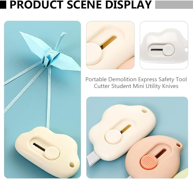 DOITOOL Mini Art Knife 3-Pack Retractable Utility Cutter with Cloud Shape Design Compact Letter Opener Safety Box Cutter for Office and Home Use