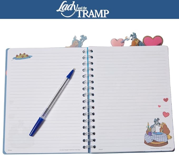 Disney Lady and the Tramp Tab Journal Notebook, Spiral Bound, 96 Lined Pages, 8 x 7 inches