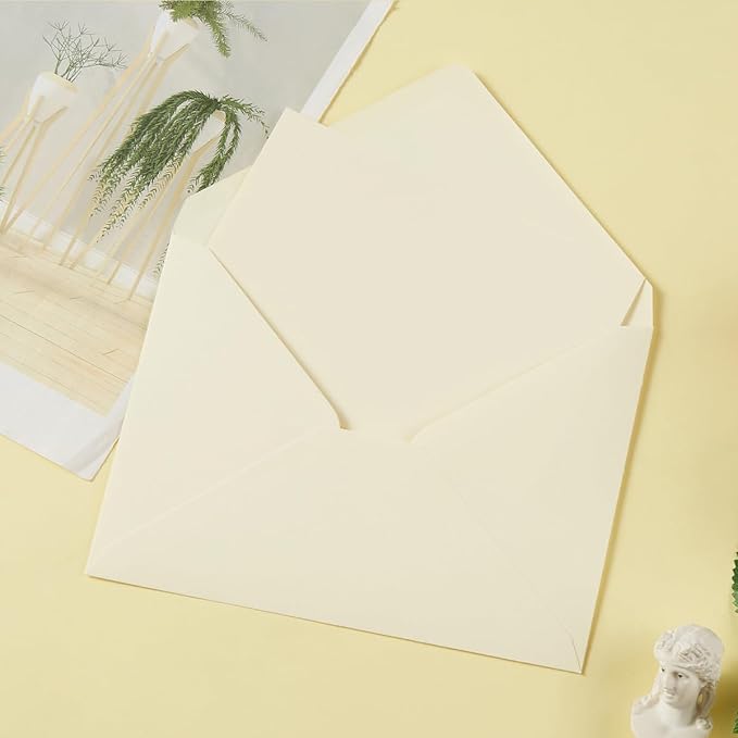 50 Pack A7 Colorful 5x7 Envelopes V Flap Invitation Envelopes for 5x7 Cards, Birthday, Weddings, Graduations, Greeting Cards, Baby Shower 5.24 x 7.24 Inches (Cream Color)