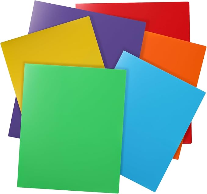 Cesil Plastic Folders with Pockets (6 Pack, Assorted Colors) | Heavy Duty Pocket Folder | Plastic Folders with Pockets, 2-Pocket Folder Bulk, Back to School Office Filing Supplies