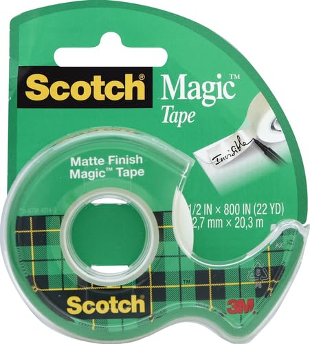 Scotch Magic Tape, 1 Roll, Numerous Applications, Invisible, Engineered for Repairing, 1/2 x 800 Inches, Dispensered (119) (Pack of 2)