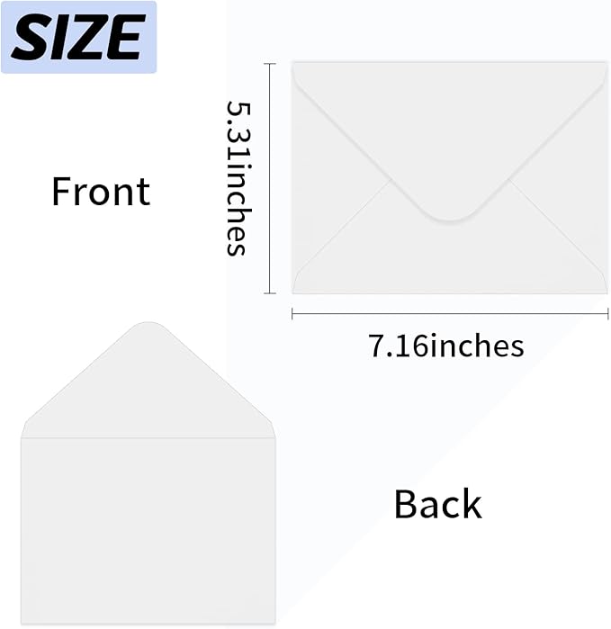 A7 Envelopes 200 Pack White Envelopes 5x7 V Flap, Suitable for 5x7 Photos, Cards, Weddings, Invitations, Announcements, Baby Gifts 5.25 "x 7.25" (White) (200)