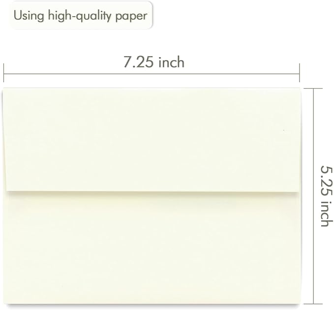 A7 ivory Invitation 5x7 Envelopes - Self Seal, Square Flap,Perfect for 5x7 Cards, Weddings, Birthday, invitations, Graduation, Baby Shower, 5.25 x 7.25 Inches, 100 Pack, ivory