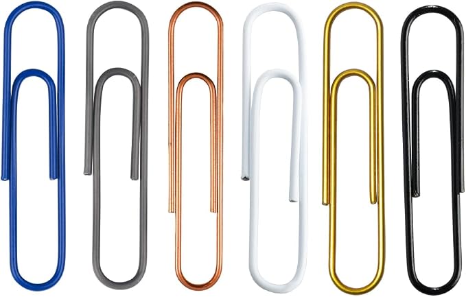 JAM PAPER Colorful Jumbo Paper Clips - Large 2 Inch Paperclips - Business Assortment - 6 Packs of 75