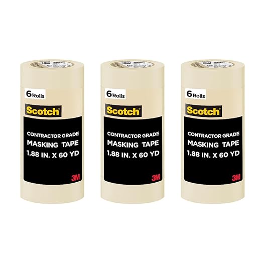Scotch Painter's Tape Contractor Grade Masking Tape, (6 Rolls per Pack/3 Pack), 1.88 in x 60.1 yd, Holds to Surfaces for Up to 3 Days, Interior & Exterior Use (2020-48TP6) 18 Count