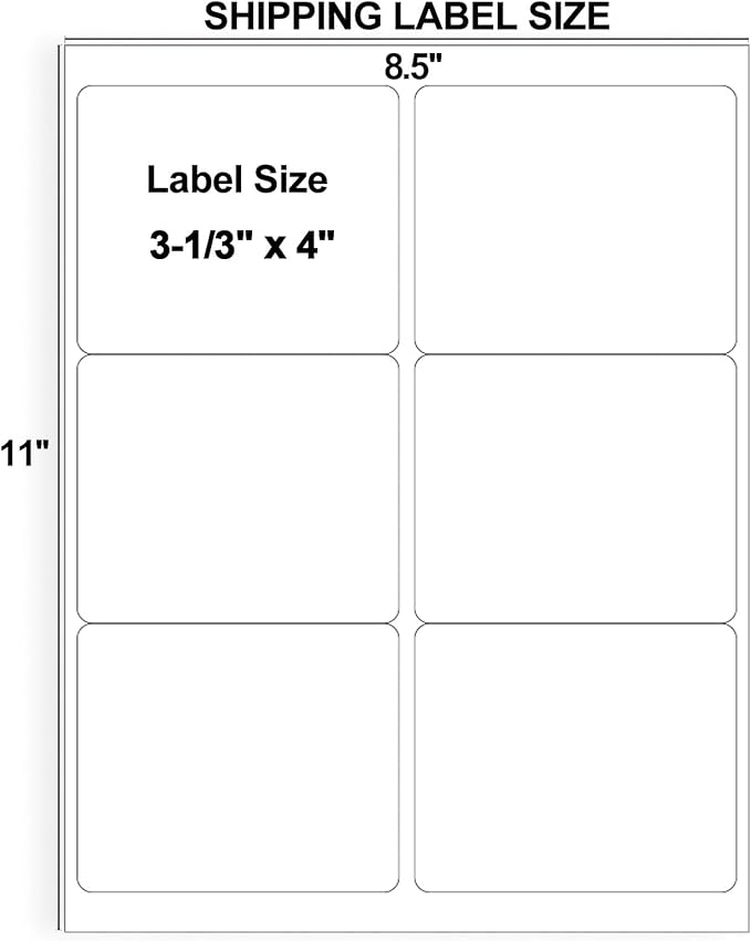3-1/3" x 4" Shipping Labels, 2880 Address Labels, Mailing Stickers Compatible for Laser/Inkjet Printers - Matte White, 6 Up per Sheet, 480 Sheets