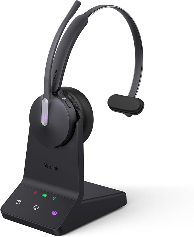 Yealink WH64 Mono DECT & Bluetooth Wireless Headset for Phone PC Cellphone | Teams Certified Single On Ear Headset, 3X Noise Canceling Mic, 26H Talk Time, 606 ft Long Range for Office Call Center