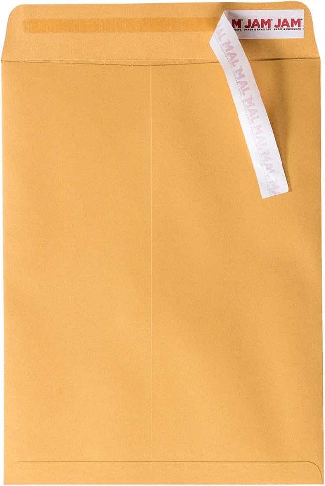 JAM PAPER 9 x 12 Open End Catalog Premium Envelopes with Peel and Seal Closure - Brown Kraft Manila - 50/Pack