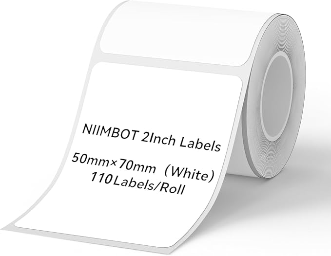 NIIMBOT Labels for B1/B21/B31 Label Maker, 50 x 70 mm (1.97'' x 2.76'') 110 Tapes/Roll, Thermal Label Tape, Waterproof, Oil-Proof for Home Office Small Business Labeling Tape Replacement(White)