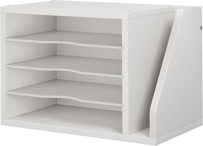 Mail Sorter, File Organizer Desktop, Wood Desk Organizer with 3 Adjustable Shelves, Mail Holder for Office, Home, Letter Sorter File Holders for Envelopes, Mail Supplies Magazines, White