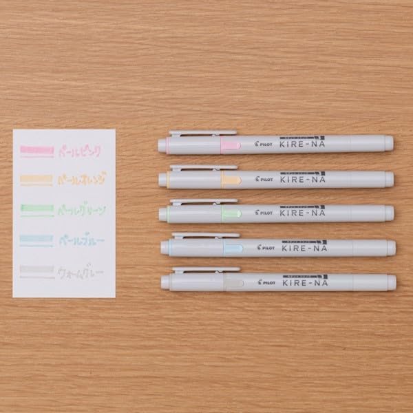 PILOT KIRE-NA Highlighter Set, Pastel 5 Colors, Chisel and Fine Tip, Quick-Dry Pigment Ink, SKIW-1-5C2