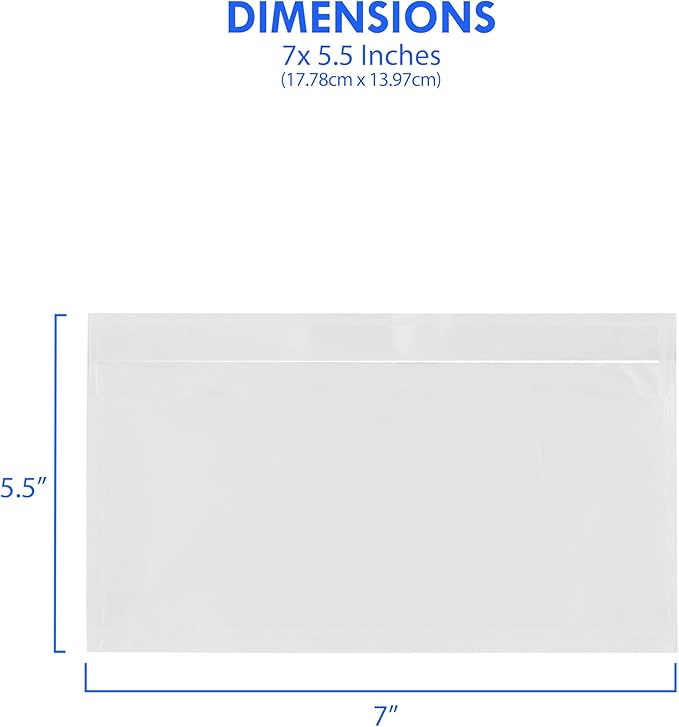 100 Count 7" x 5.5" Shipping Label Envelopes, Clear Packing List Pouches with Self-Adhesive Back, Top Loading for Shipping Labels Sleeves, for Packing Slips, Labels Invoices & Paperwork. GPI