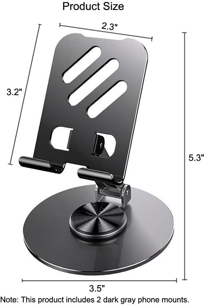 Cell Phone Stand 2 Pack,Angle Height Adjustable Cell Phone Holder for Desk,Foldable Desktop Phone Holder Cradle Dock with Silicon Pad Compatible with All Mobile Phones (Dark Gray)