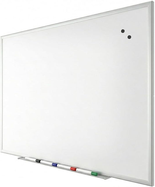 TRU RED Steel Magnetic Whiteboard | Dry Erase Board for Wall, White Board with Satin Frame, 4 ft x 3 ft, 4 Multicolor Markers Included
