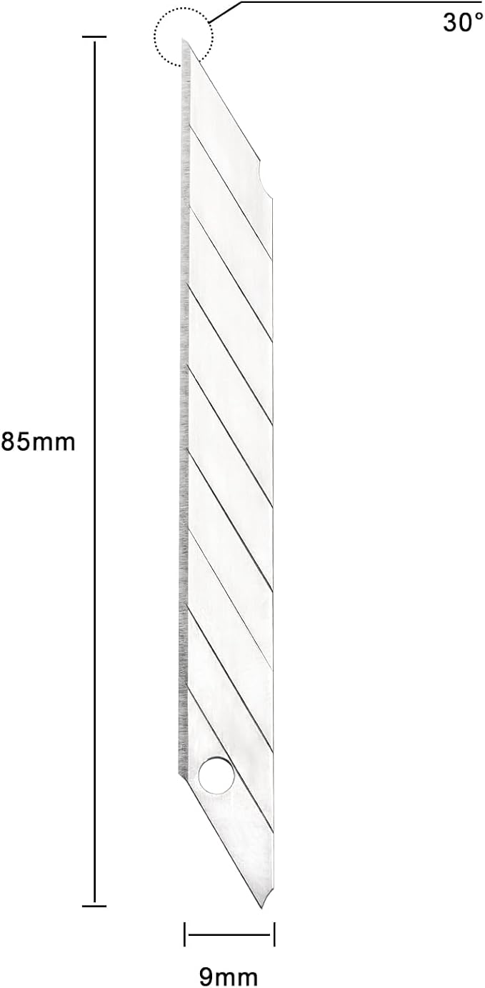 100pcs Knife Replacement Blades, 30 Degree Carbon Steel 9mm Snap Off Blades for Retractable Cutting Knives, Hobby, Craft Knife, Box Cutter