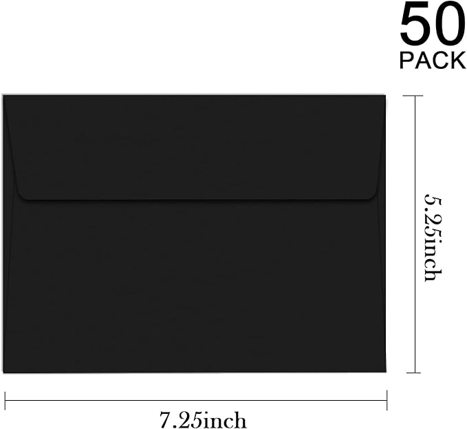YINUOYOUJIA 50 Packs of A7 envelopes for invitation, 5x7 envelopes for Cards-Self Seal, Square Flap, Great for Wedding, Baby Shower, Mailing, Birthday Party (black)