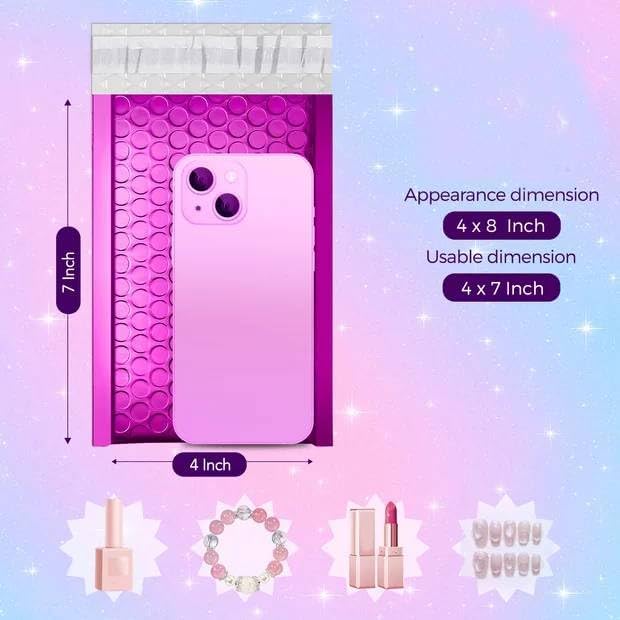 Fuxury Foil Bubble Mailers 4x8" 800 Pack,Sturdy Padded Envelopes Usable Size 4x7",Strong Adhesion Bubble Shipping Envelopes,Thick Opaque Shipping Bags for Mailing Jewelry Makeup Gift Small Item Purple
