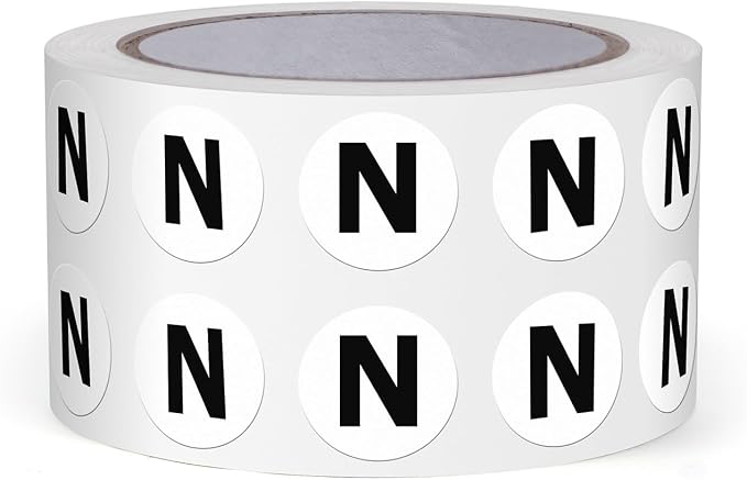 Letter N Stickers 0.5 Inch Vinyl Round Alphabet Label 1000 PCS | Self-Adhesive, Removable, Waterproof, Circle Capital Dots Tags, for Home Office Inventory Classroom
