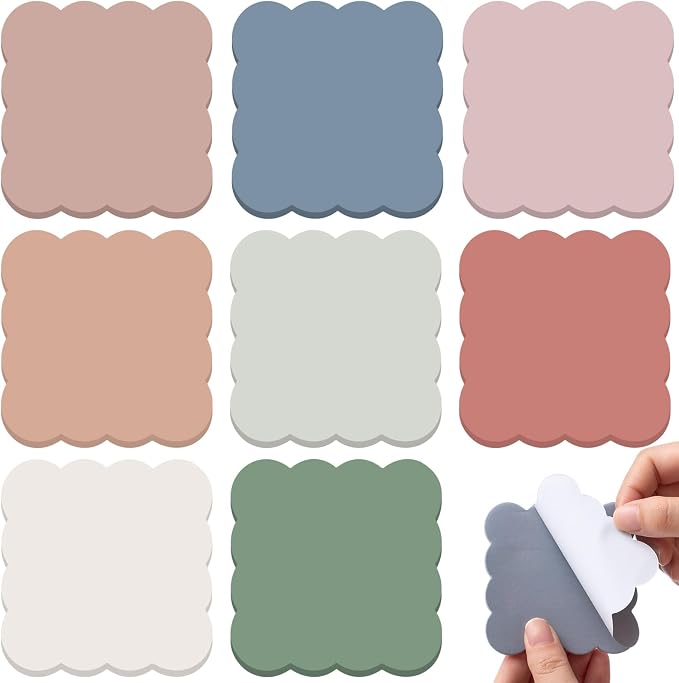 Eaasty 8 Pack Scalloped Sticky Notes 3" X 3" Vintage Memo Pads | Vintage Aesthetic Wavy Edges, Self-stick for School Office Desk, 240 Sheets Bulk, Cute Design for Reminders Planning