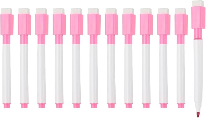 PATIKIL Whiteboard Pen, Fine Tip Dry Erase Rose Red White Board Markers with Eraser Whiteboard Calendar Supplies for Classroom Office, 12 Pcs, 0.5-1mm Tip