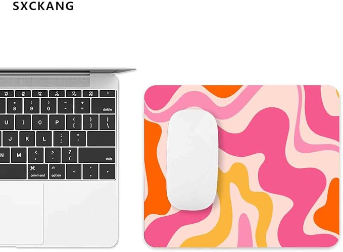 Small Mouse Pad, Rectangle Premium Texture Swirl Pattern Orange Computer Cute Mouse Pad Design, Women Mousepad Non-Slip Rubber Base for Office, Pink Abstract Wave