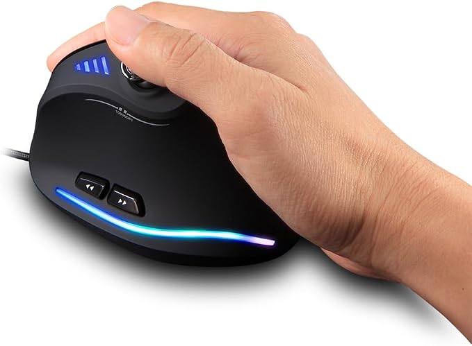 zelotes Ergonomic Gaming Mouse with Joystick,10000 DPI(6-Level Adjustable),11 Programmable Buttons,RGB Lighting, USB Optical Wired Vertical Mouse for Office/Gaming/Laptop/PC (Black)
