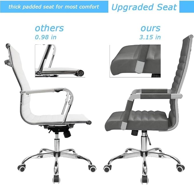 Furmax Ergonomic Office Desk Chair, Executive Ribbed Mid-Back PU Leather Conference Room Chair Adjustable Swivel Chair with Arms (1, Bicolor Vintage Grey)